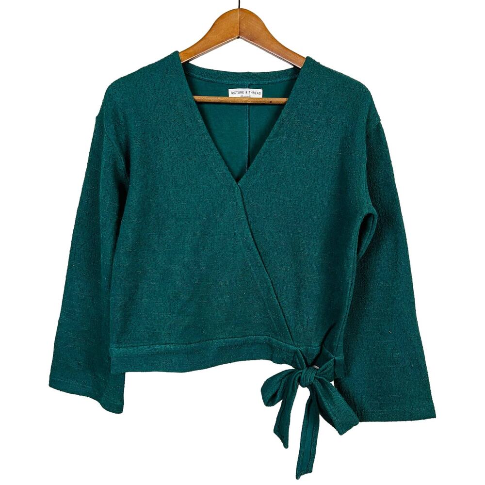Madewell Texture & Thread V Neck Wrap Blouse Tunic Top Forest Green - XS